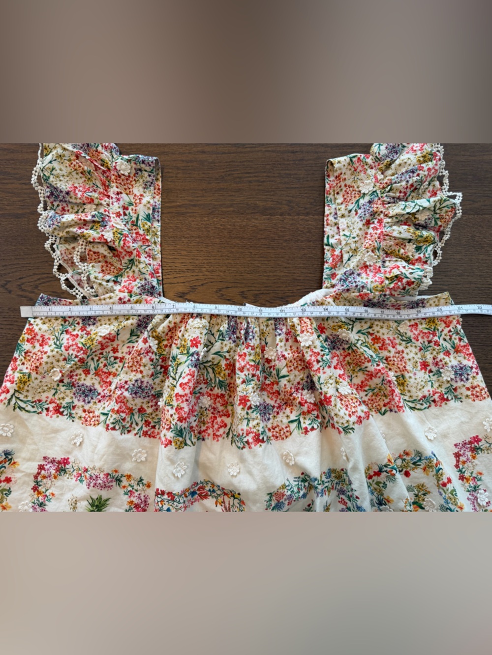 FARM Rio Cream Floral Ruffled Sleeve Blouse - Picture 6 of 7